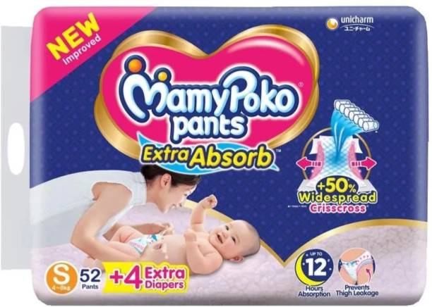 MamyPoko Pants Extra Absorb Small Size S ( 52+4 Pieces ) Baby Diapers - S
