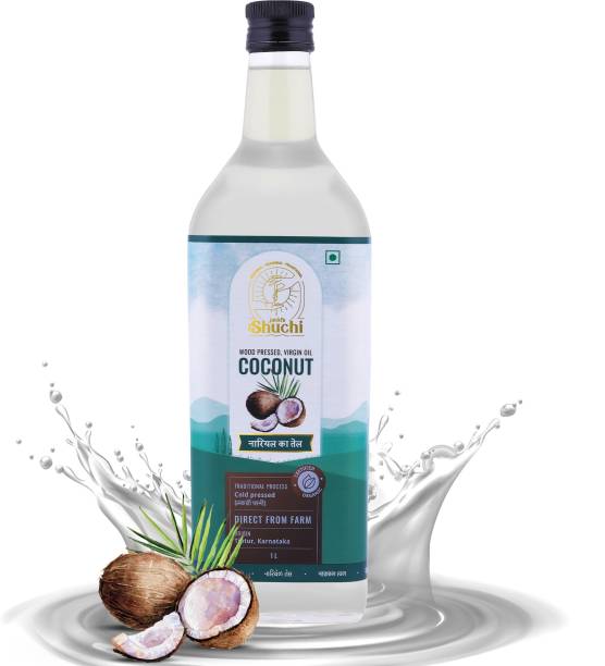 Janki's Shuchi Cold Pressed Organic Coconut Oil - 1 Ltr Wood Pressed Coconut Oil Glass Bottle