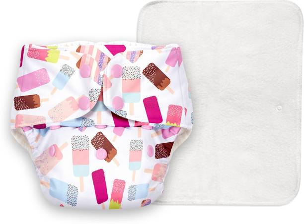 Superbottoms Basic Certified Soft Fleece Lined Pocket Cloth Diaper with 1 Wet-Free Insert (FreeSize Reusable & Adjustable Cloth Diaper,Fits from 5-17 kg, Icecream)