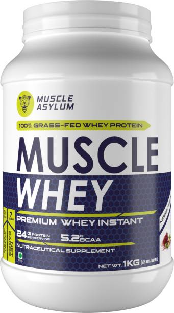 Muscle Asylum Muscle Whey 100%, Kesar Pista Flavor (25 Servings) - 1 Kg (2.2Lbs) Whey Protein