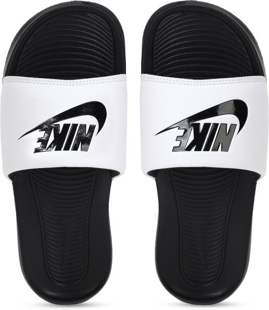 nike black and white flip flops