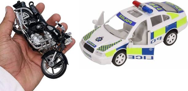SARASI New Bullet Bike With UK Police Car, Pull Back Action, Trendy Bike Toy