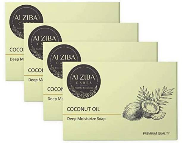 ALZIBA CARES COCONUT OIL DEEP MOISTURIZE SOAP - 100GM , Pack of 4