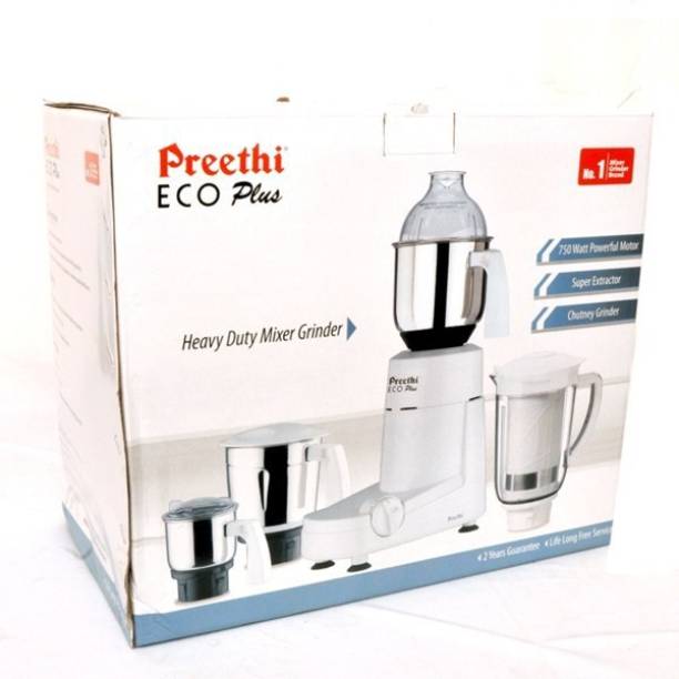 Preethi Eco Plus 0 750 W Juicer Mixer Grinder (3 Jars, White)