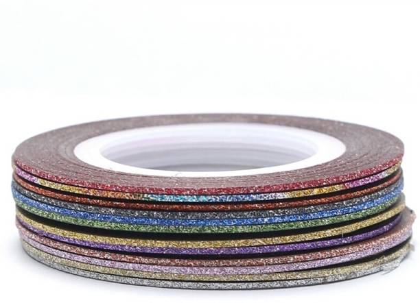 Looks United 10 Mixed Color Glitter Self Adhesive Nail Art Striping Tape Rolls