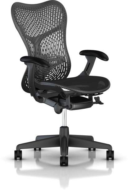 Adjustable PostureFit SL Herman Miller Aeron Ergonomic Office Chair with Tilt Limiter and Seat Angle Medium Size B with Graphite / Polished Aluminum Finish Arms and Carpet Casters 