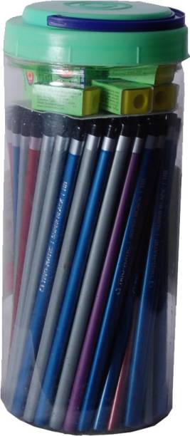 Aahum 100 pencils per box with 10 sharpners Round Shaped Pencil Multicolor Jar Round Shaped Pencil