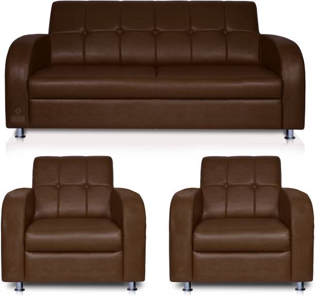 Adorn Homez Atlanta Leatherette 2 + 1 + 1 Brown Sofa Set