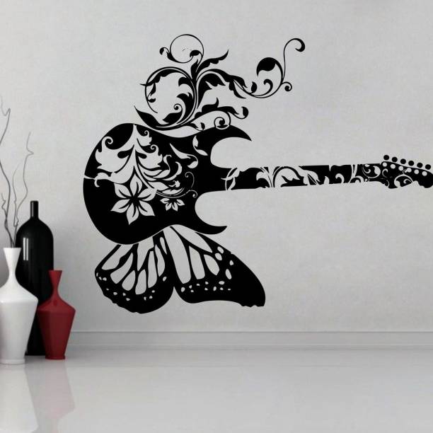 Decor Villa Decor villa Butterfly guitar Wall decal & sticker Black Color Medium size - 55*43 Cm Medium Self Adhesive Sticker