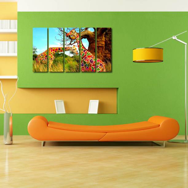 999 Store Multiple Frames Printed Colourful Girafee like Modern Wall Art Painting - 5 Frames (148 X 76 Cms)
