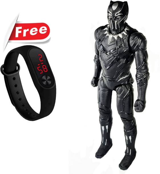 somesh gupta AVENGERS BLACK PANTHER || ACTION TOY FIGURE || WITH LIGHT ||18 CM || WATCH BAND