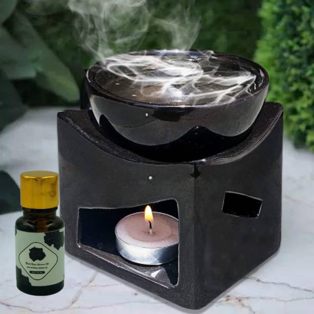 Home Delight Large Katori Ceramic Blue Diffuser Burner With 10ml Lavender Fragrance Oil Diffuser Set, Aroma Oil