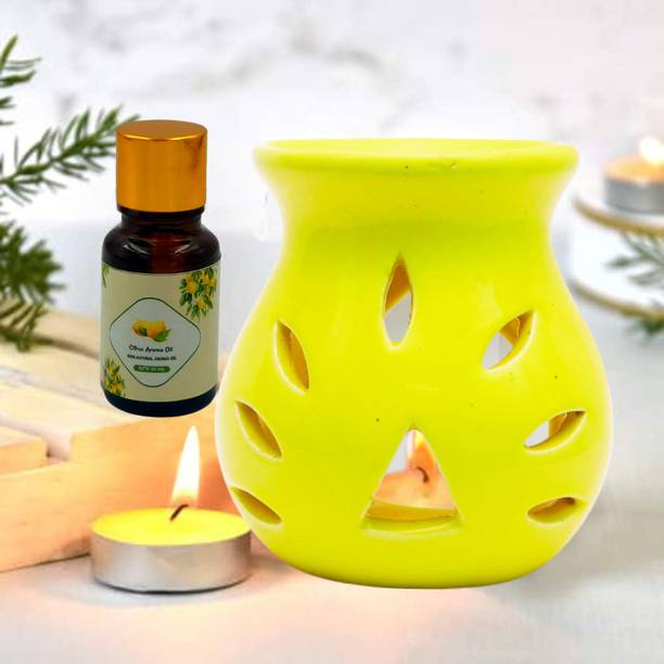Home Delight Small Ceramic Yellow Diffuser With 10ml Citrus Fragrance, One Tea Lights Candles Diffuser Set, Aroma Oil
