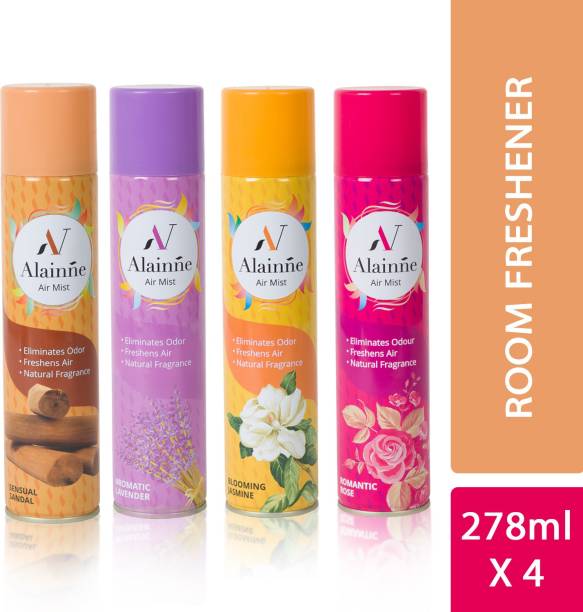 ALAINNE Air Mist Air Fresheners Combo Pack Of 4 (Sandal, Lavender, Jasmine, Rose) Spray