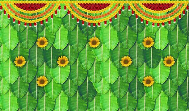 Ashvath Fashion Banana leaf & flower Decoration Backdrop size 5Feet Height & 8Feet width(5 * 8) Altar Cloth