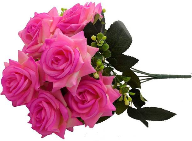Siddhivinayak Artificial Rose Flower Bunch for Home décor (32 cm Tall, 7 Heads, Light/Pink) Pink Rose Artificial Flower