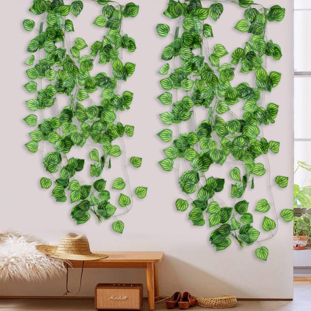 Concept Money plant Strings for home decoration [Pack of 5 strings] Green Marigold Artificial Flower  with Pot