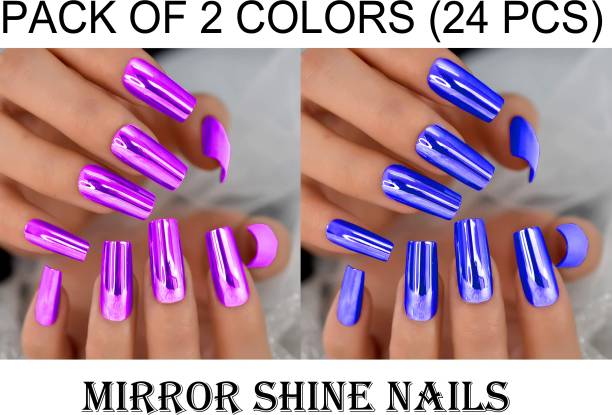 G4U Mirror Shine Artificial Nails With Glue Majenta Blue A009 Majenta, Blue