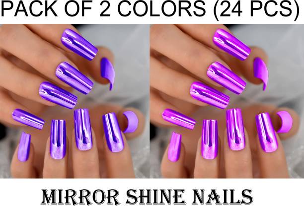 G4U Mirror Shine Artificial Nails With Glue Purple Majenta A003 Purple, Majenta