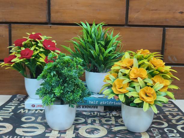 PARTY MIDLINKERZ Small Size Pack Of 4 Bonsai Wild Artificial Plant  with Pot