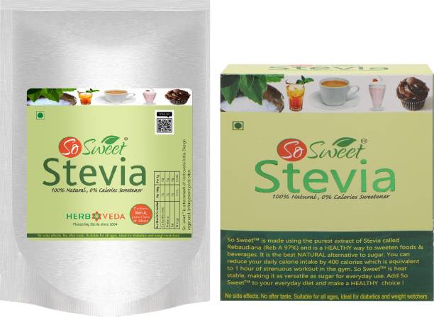 SO SWEET Stevia Natural Sweetener Combo (250gm, 50 Stevia Sachets) Zero Calorie Natural Sweetener