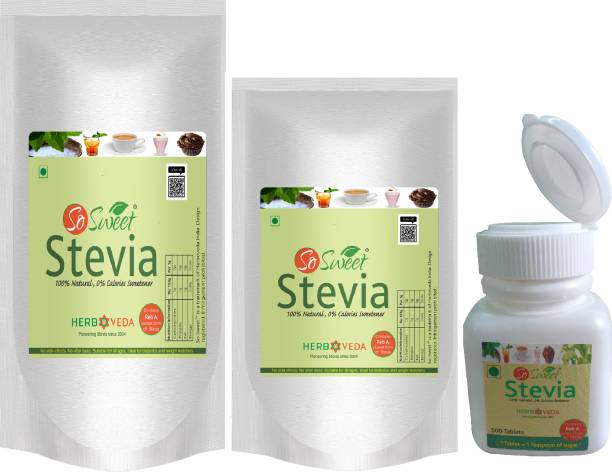 SO SWEET Stevia Combo (1kg, 250gm, 500Tablets) Zero Calorie Natural Sweetener