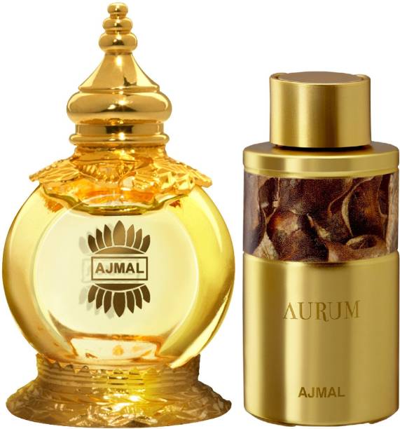 Ajmal Mukhallat AL Wafa Concentrated Perfume Oil Oriental Musky Alcohol-free Attar 12ml for Unisex and Aurum Concentrated Perfume Oil Fruity Floral Alcohol-free Attar 10ml for Women + 2 Parfum Testers FREE Floral Attar