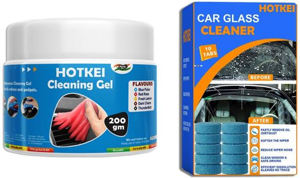 Hotkei Rose 200 gm Car Cleaning Slime Gel & 10 Tablets of Car Glass Washer Tablets. Combo