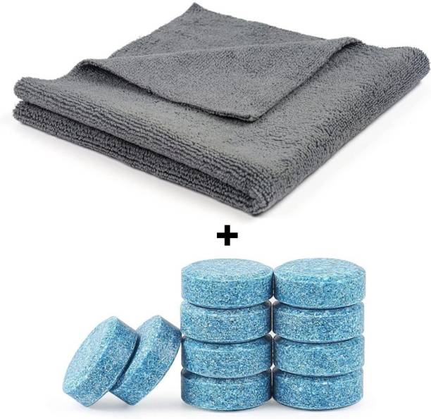 Genrix Microfiber Cloth 40x40 cms, 10 pc Windshield Cleaner Glass Tablets Combo