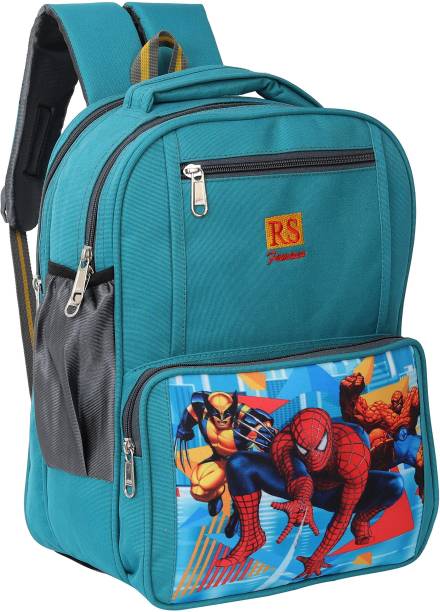 RS Famous spiderman School Bags (LKG - 1st Class) Waterproof School Bag For Boys (Green) Waterproof School Bag