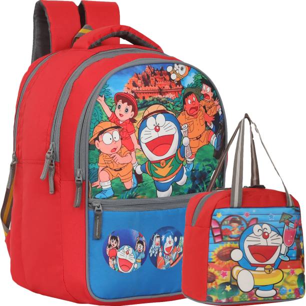 IRY DORAEMON School Bag With 1 BARBIE Lunch Bag Waterproof School Bag