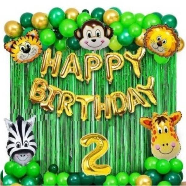 MAANAAS Solid Jungle Theme Second Happy Birthday Decoration Set-Birthdayfoil,Animalsfoil Balloon