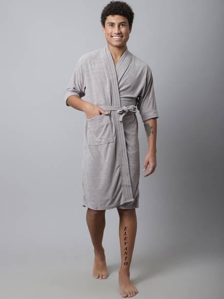 ELEVANTO Grey Free Size Bath Robe