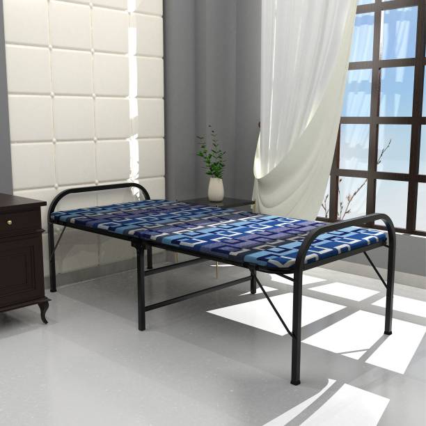 HoneyTouch Folding Bed with Mattress Solid Wood Metal Single Bed