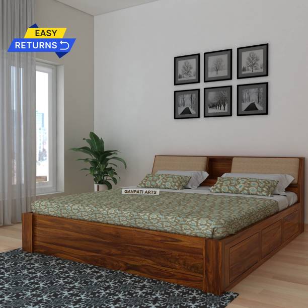Ganpati Arts Solid Sheesham Wood Mayor King Size Bed with Box and Headboard Storage Solid Wood King Box Bed