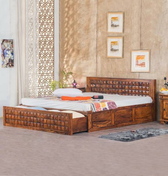 Devki Interiors King Size Bed with Dual Storage Box Double Bed Solid Wood King Bed