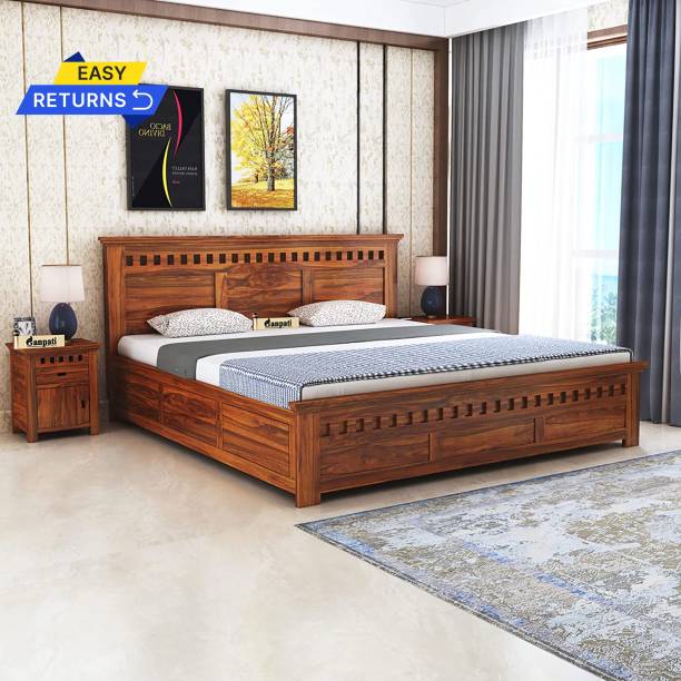 Ganpati Arts Sheesham Wood Armania King Size Bed with Box Storage Solid Wood King Box Bed