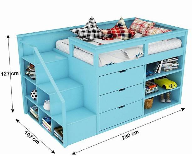 Malinaa Lulu & Nat Ocean Blue Loft Bunk Bed Solid Wood Single Bed
