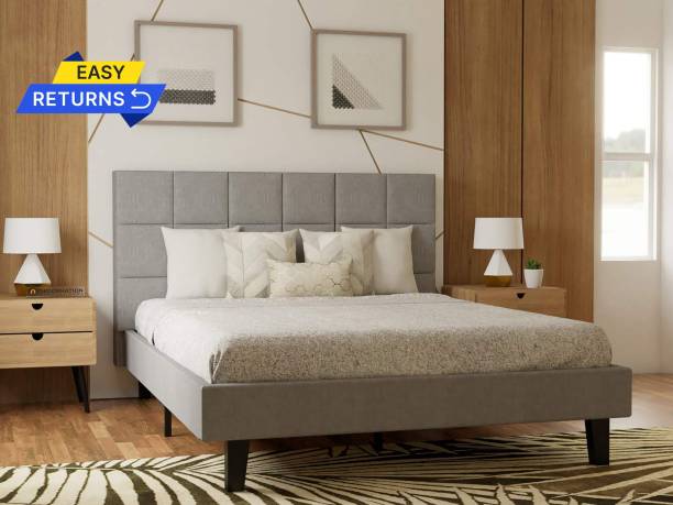 DecorNation Engineered Wood Upholstered Platform Glossy Finish Queen Bed for Bedroom, Home Engineered Wood Queen Bed