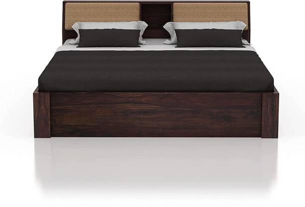 WOODSTAGE Sheesham Wood King Size Bed with box storage and Headboard Storage For Bedroom Solid Wood King Box Bed