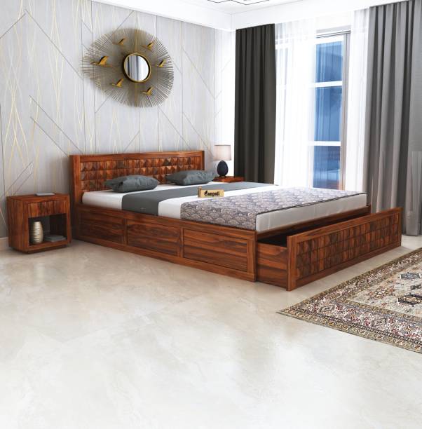 Ganpati Arts Sheesham Wood King Size Bed for Bedroom/Home/Hotel(With Box & Drawer Storage) Solid Wood King Drawer Bed