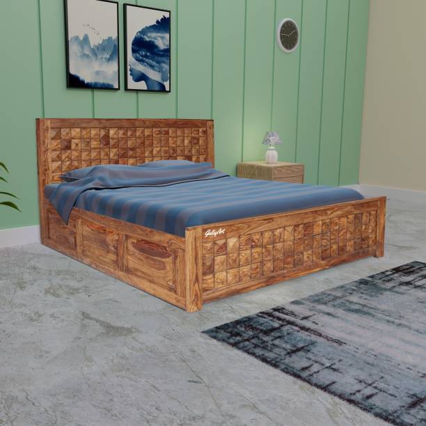Tamannaartpalace Solid Wood French Design Diamond Cut Design King Size Bed with Box Storage Solid Wood King Box Bed