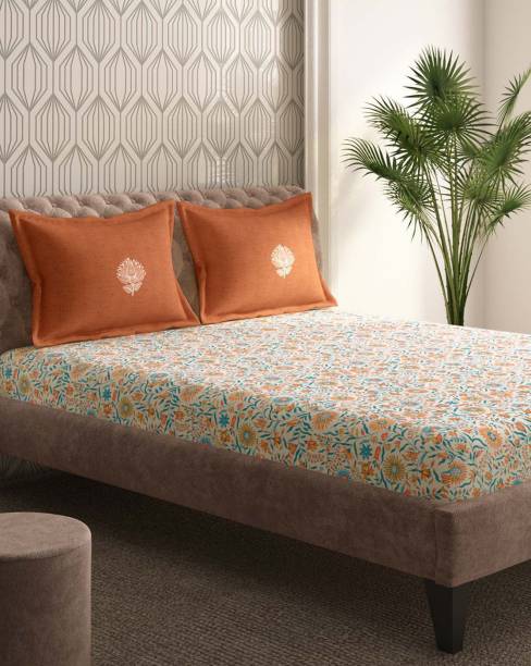 PORTICO NEW YORK 144 TC Cotton King Floral Flat Bedsheet