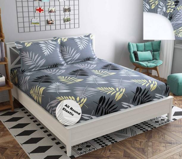 DECOMIZER 210 TC Cotton King Printed Fitted (Elastic) Bedsheet