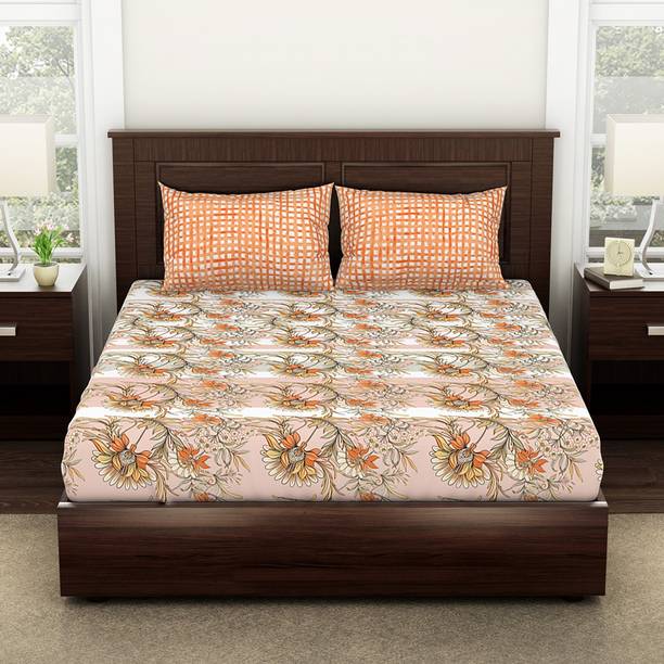 SPACES 144 TC Cotton Double Floral Flat Bedsheet