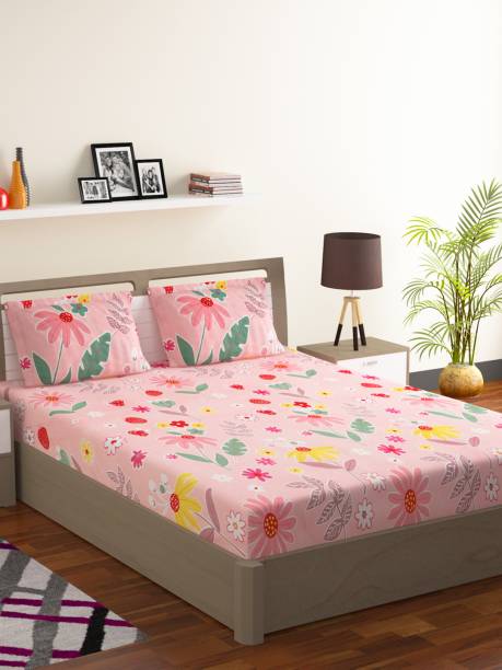 Bombay Dyeing 144 TC Microfiber Queen Floral Flat Bedsheet
