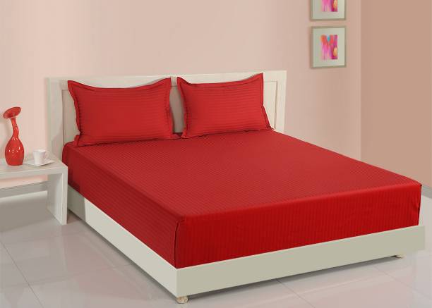 SWAYAM 400 TC Cotton Double Solid Fitted (Elastic) Bedsheet