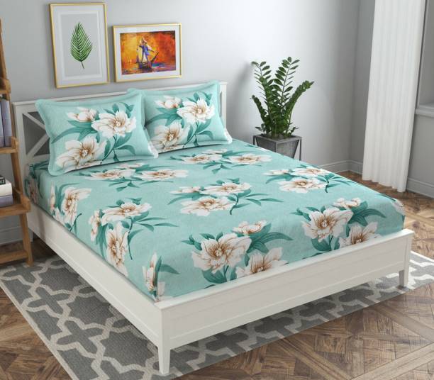 VAS COLLECTIONS 160 TC Cotton Double Floral Flat Bedsheet