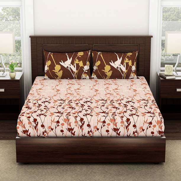 SPACES 144 TC Cotton Double Floral Flat Bedsheet