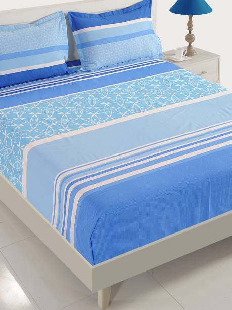SWAYAM 144 TC Cotton Single Striped Flat Bedsheet